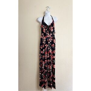 BONGO Floral Halter Jumpsuit - Black and Red